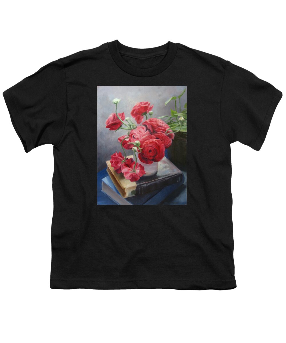 Flowers Youth T-Shirt featuring the painting Ranunculus on Books by Connie Schaertl