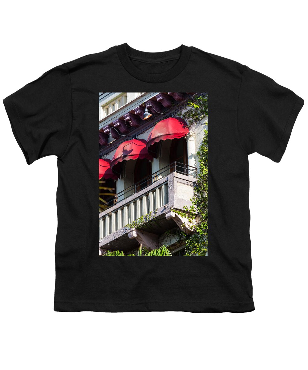 1924 Youth T-Shirt featuring the photograph Red Awnings at the Van Dyke by Ed Gleichman
