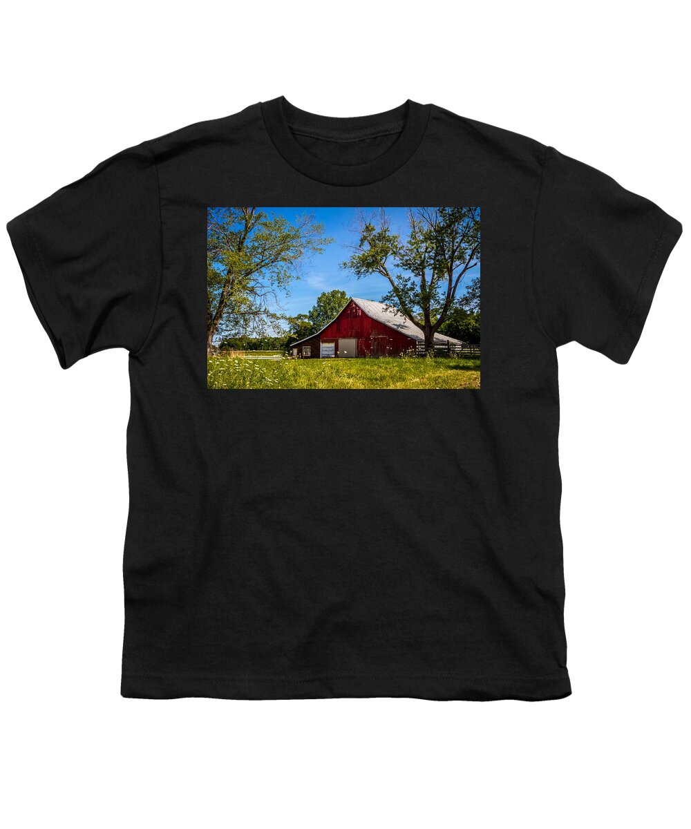 Art Youth T-Shirt featuring the photograph Red Barn in the Trees by Ron Pate