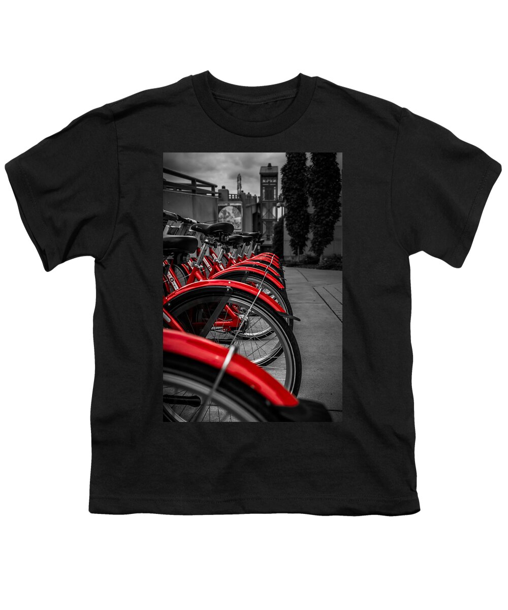 Nashville Youth T-Shirt featuring the photograph Red Bicycles by Ron Pate