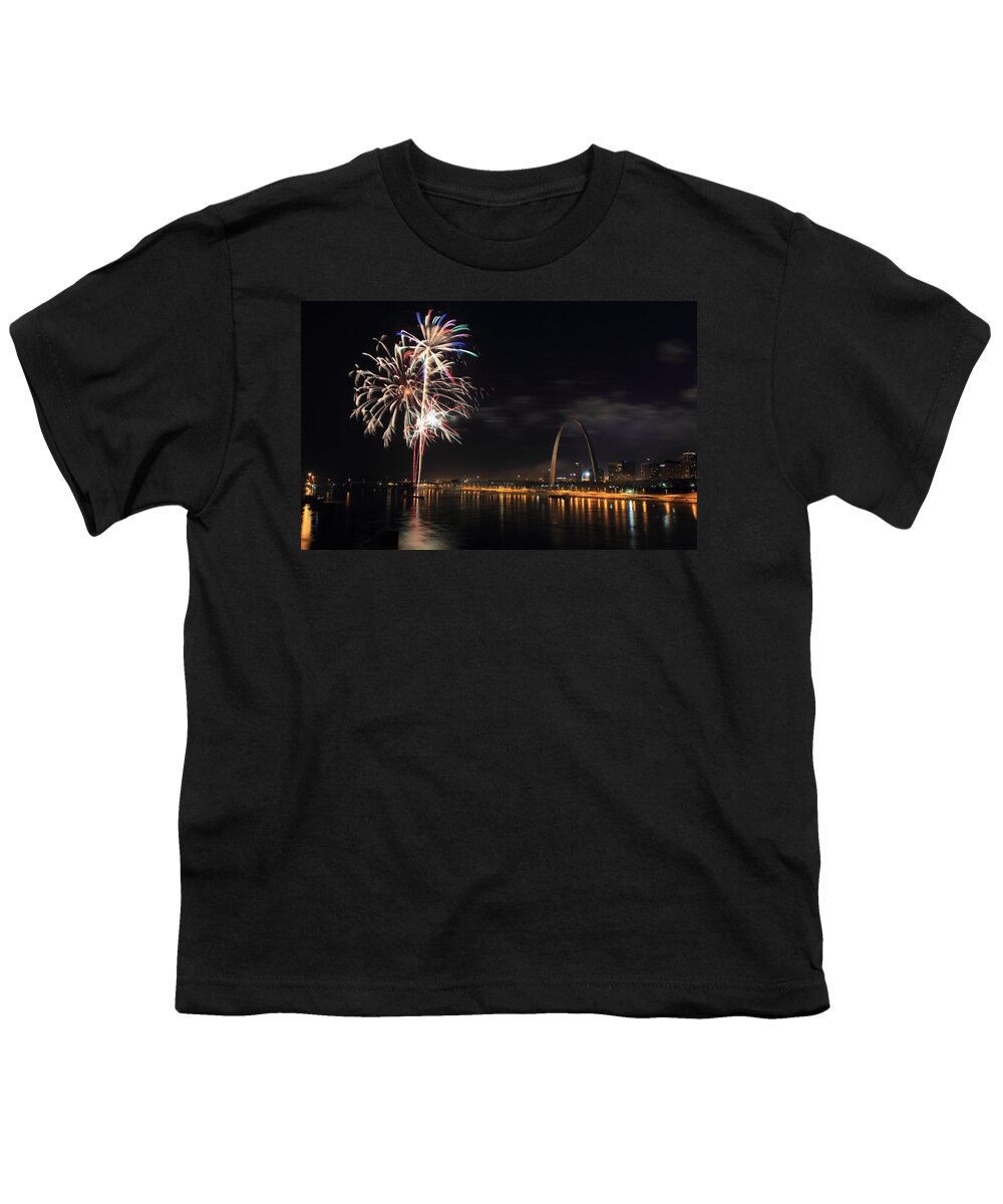 Fireworks Youth T-Shirt featuring the photograph River City Fireworks by Scott Rackers