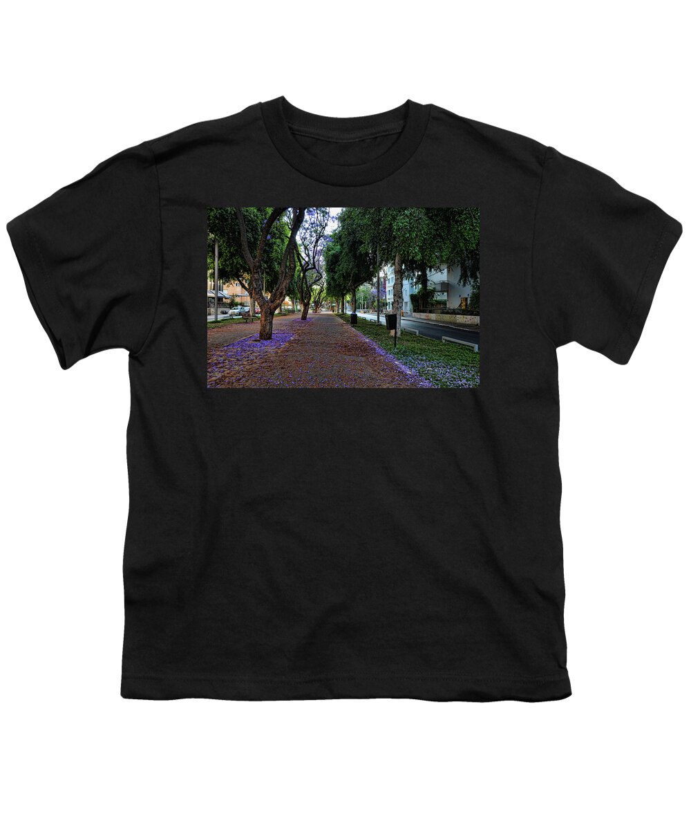 Foliage Youth T-Shirt featuring the photograph Rothschild boulevard by Ron Shoshani