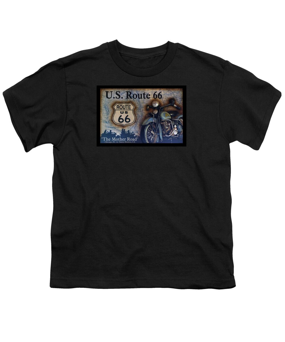 Motorcycle Youth T-Shirt featuring the photograph Route 66 Odell IL Gas Station Motorcycle Signage by Thomas Woolworth