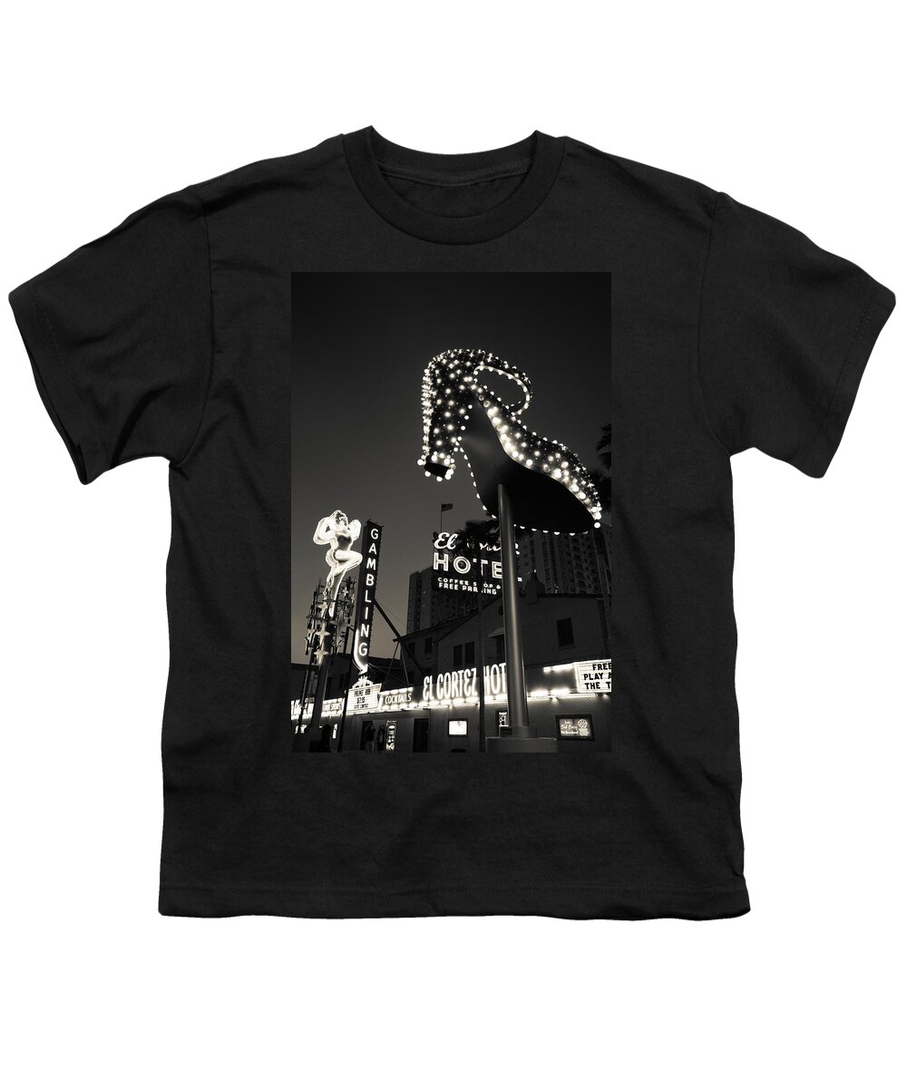 Photography Youth T-Shirt featuring the photograph Ruby Slipper Neon Sign Lit Up At Dusk by Panoramic Images