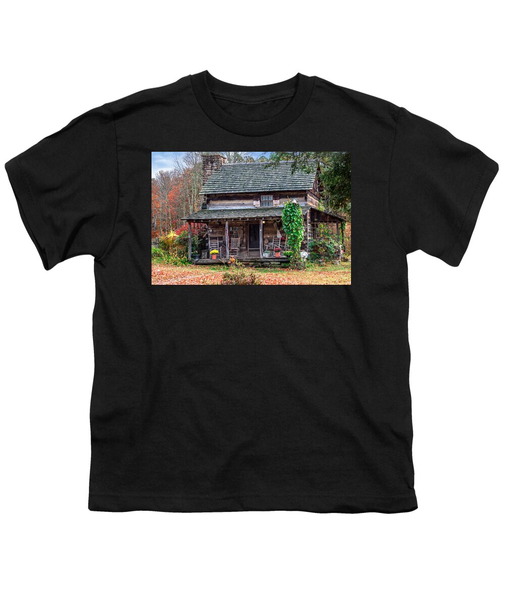Twin Falls State Park Youth T-Shirt featuring the photograph Rustic Log Cabin by Mary Almond
