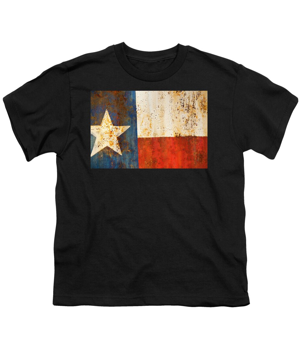 Texas Youth T-Shirt featuring the photograph Rusty Texas Flag Rust And Metal Series by Mark Weaver