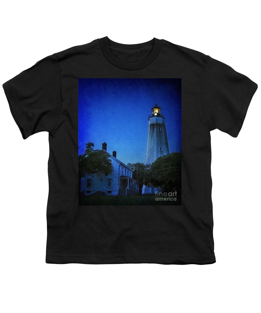 Lighthouse Youth T-Shirt featuring the photograph Sandy Hook Lighthouse at Twilight by Debra Fedchin