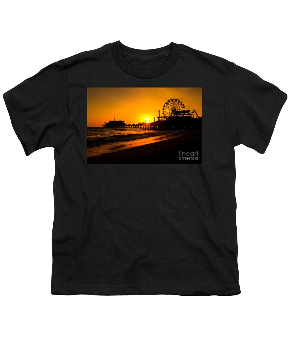 America Youth T-Shirt featuring the photograph Santa Monica Pier California Sunset Photo by Paul Velgos