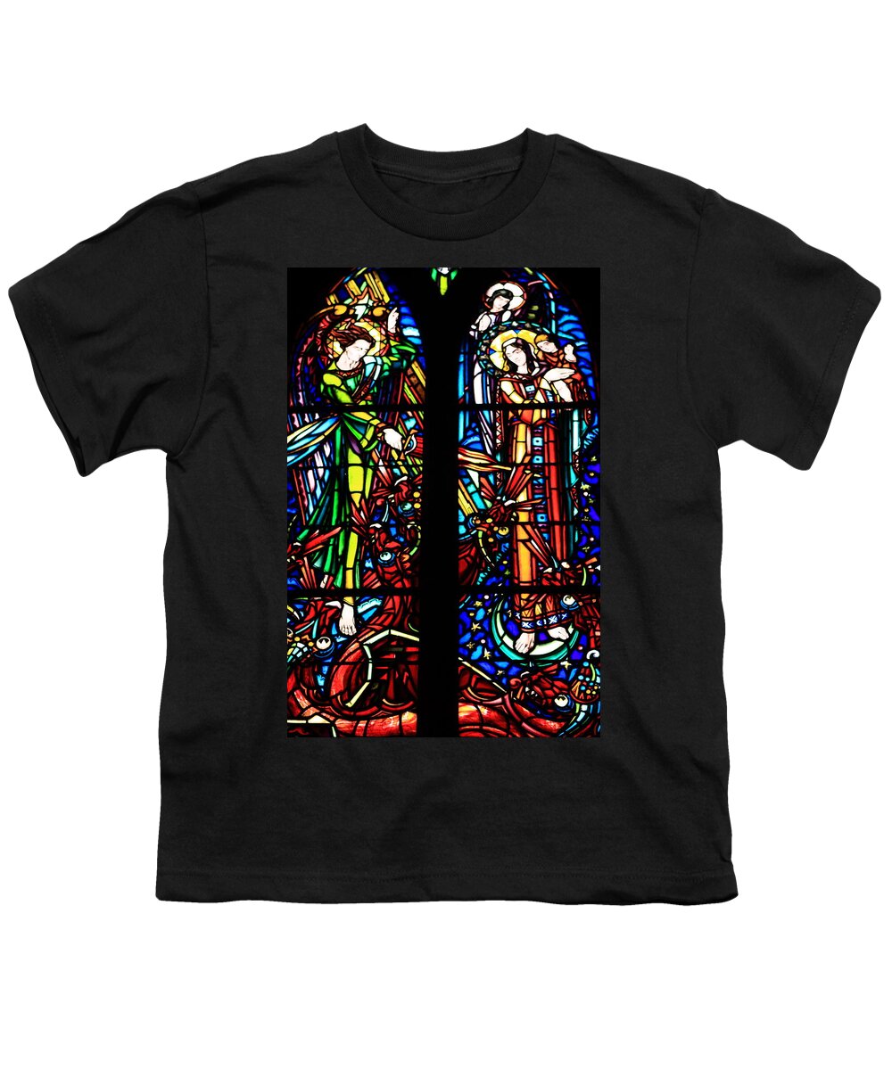 Le Mont Saint Michel Youth T-Shirt featuring the photograph Stained Glass Window At Mont Le Saint-Michel by Aidan Moran