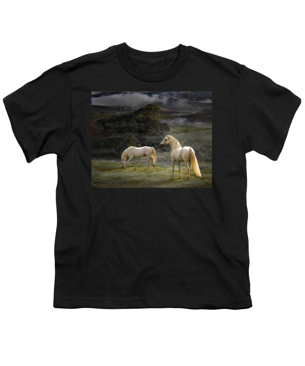 White Stallions Youth T-Shirt featuring the photograph Stallions of the Gods by Melinda Hughes-Berland