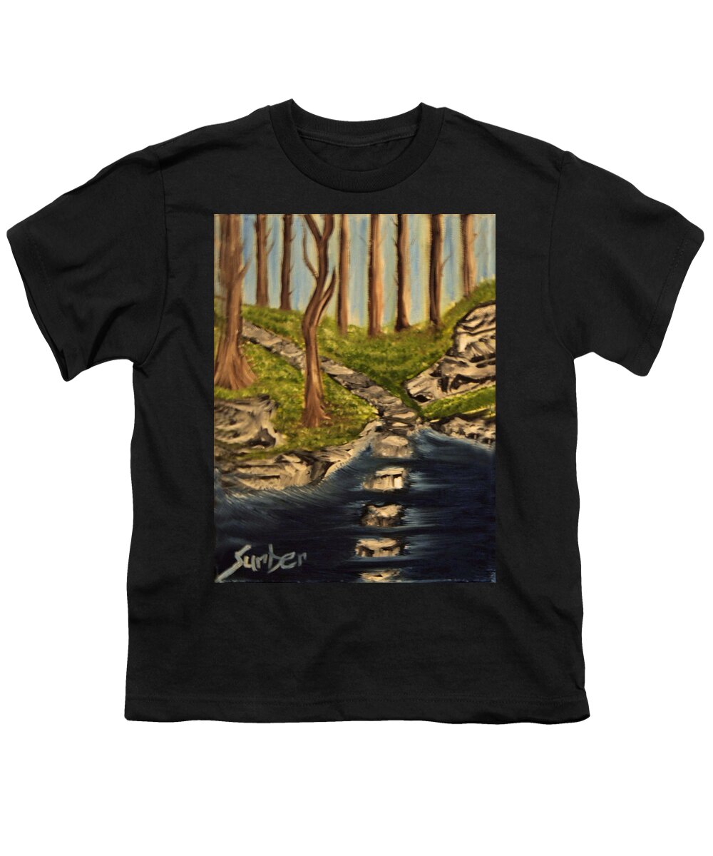 Water Youth T-Shirt featuring the painting Stepping Stones by Suzanne Surber