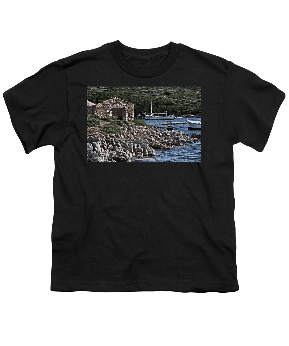 Beauty Youth T-Shirt featuring the photograph Roman port of Sa Nitja in Minorca - Stone and sea by Pedro Cardona Llambias