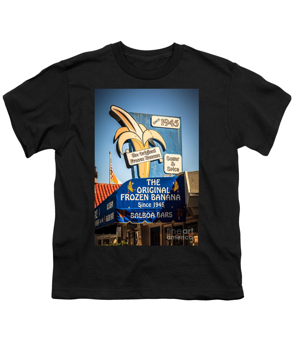 1945 Youth T-Shirt featuring the photograph Sugar and Spice Frozen Banana Sign on Balboa Island by Paul Velgos
