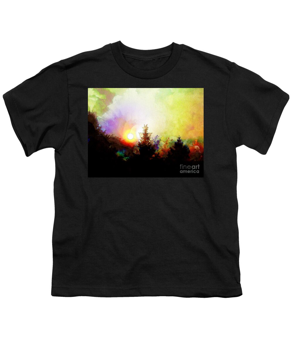 Sun Youth T-Shirt featuring the digital art Sunrise In The Forest by Phil Perkins