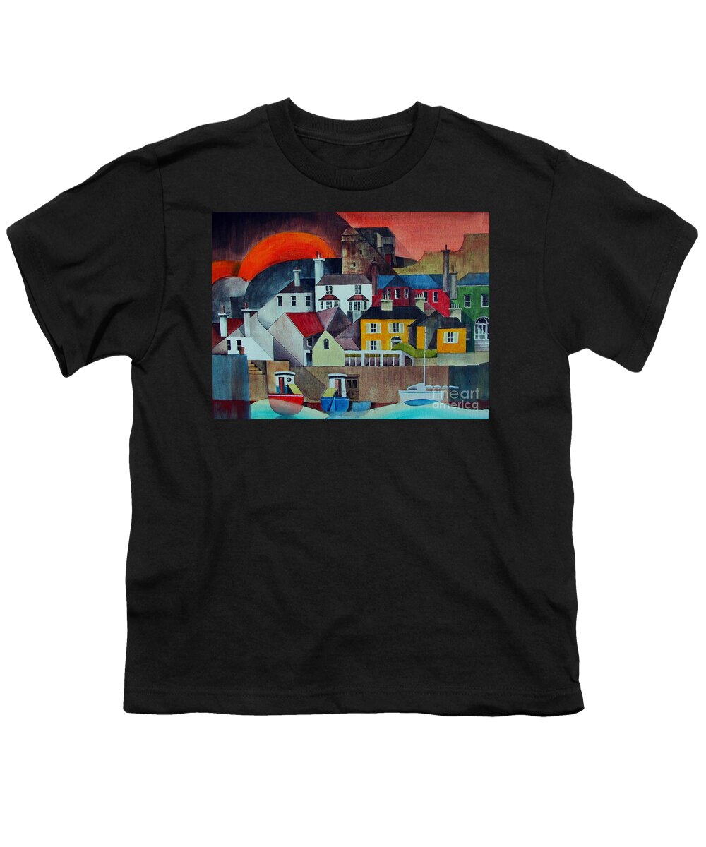 Val Byrne Youth T-Shirt featuring the mixed media Sunset over Howth by Val Byrne