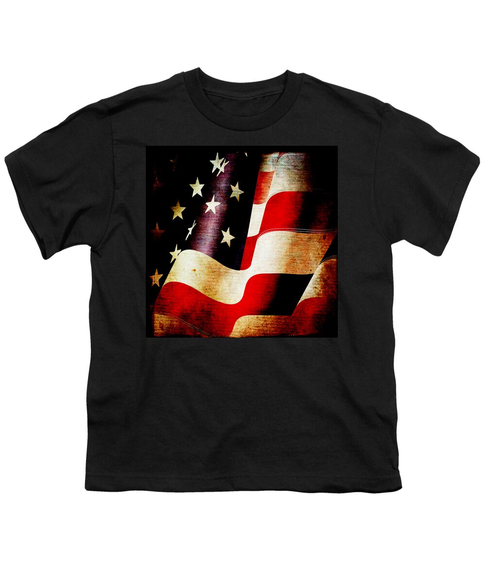 Usa Youth T-Shirt featuring the mixed media The Banner Yet Waves by Angelina Tamez