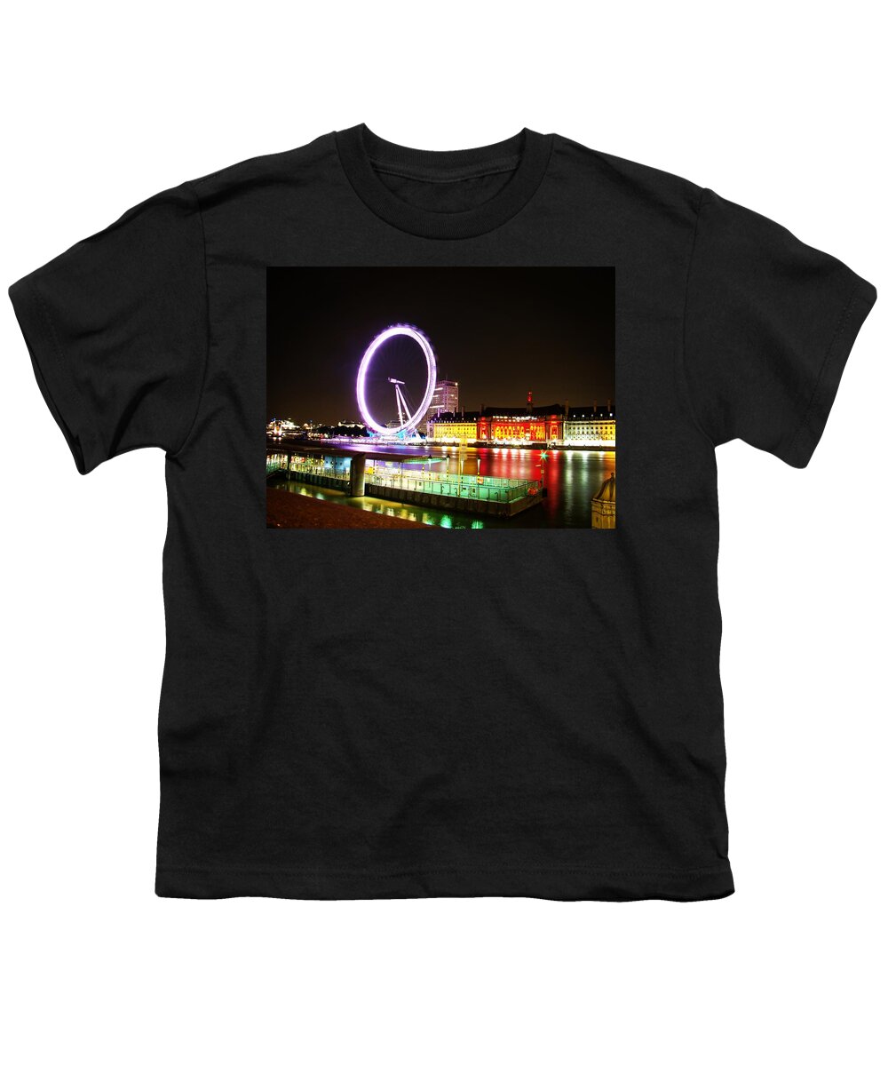 The London Eye Youth T-Shirt featuring the photograph The Eye in Colors by Zinvolle Art