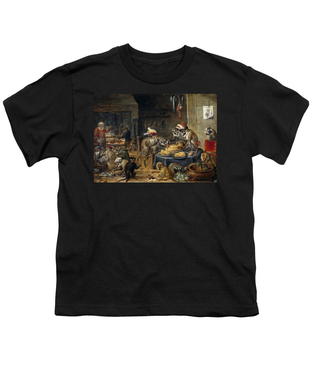David Teniers The Younger Youth T-Shirt featuring the painting The Monkeys' Banquet by David Teniers the Younger