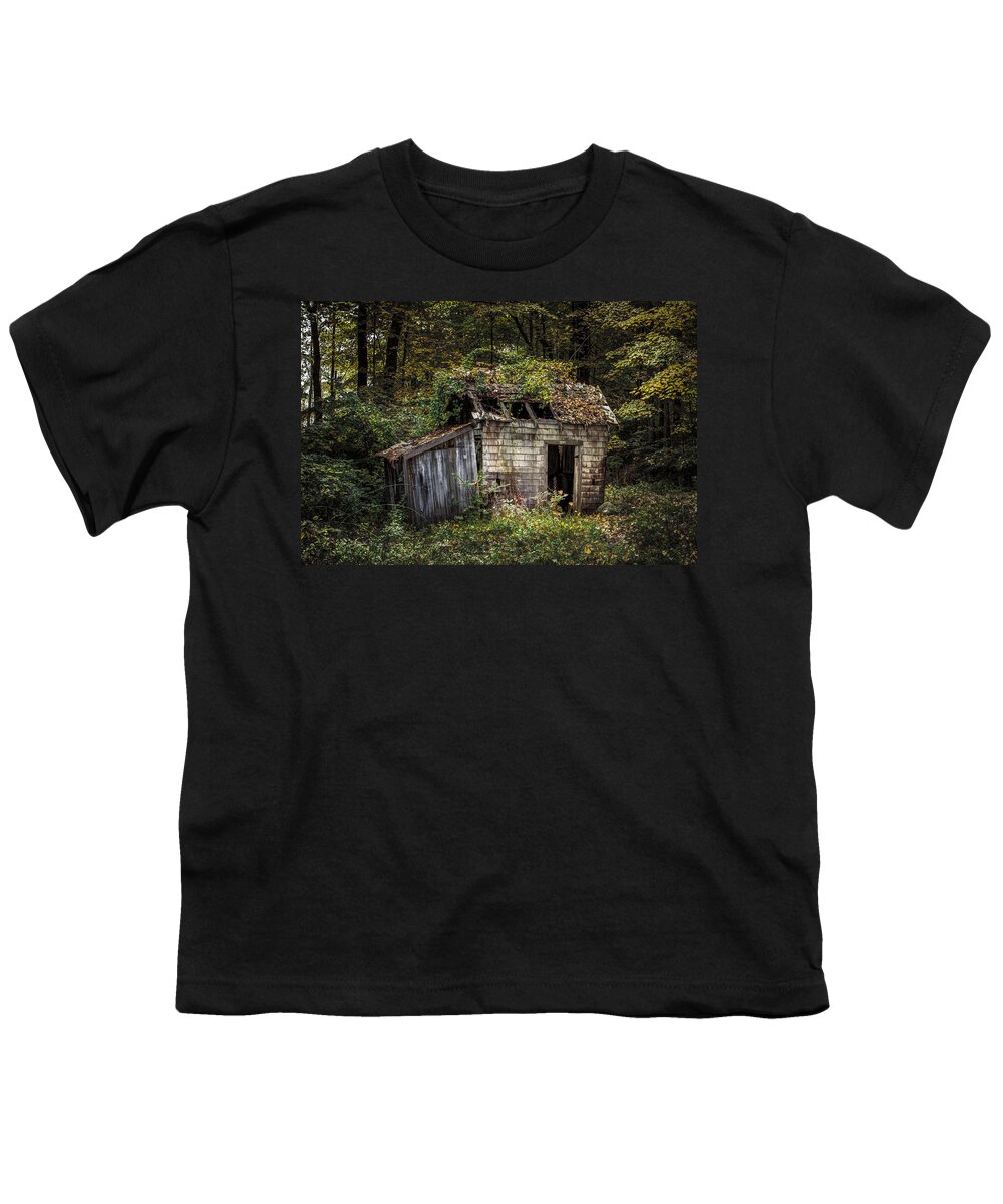 Rustic Youth T-Shirt featuring the photograph The old shack in the woods - Autumn at Long Pond Ironworks State Park by Gary Heller