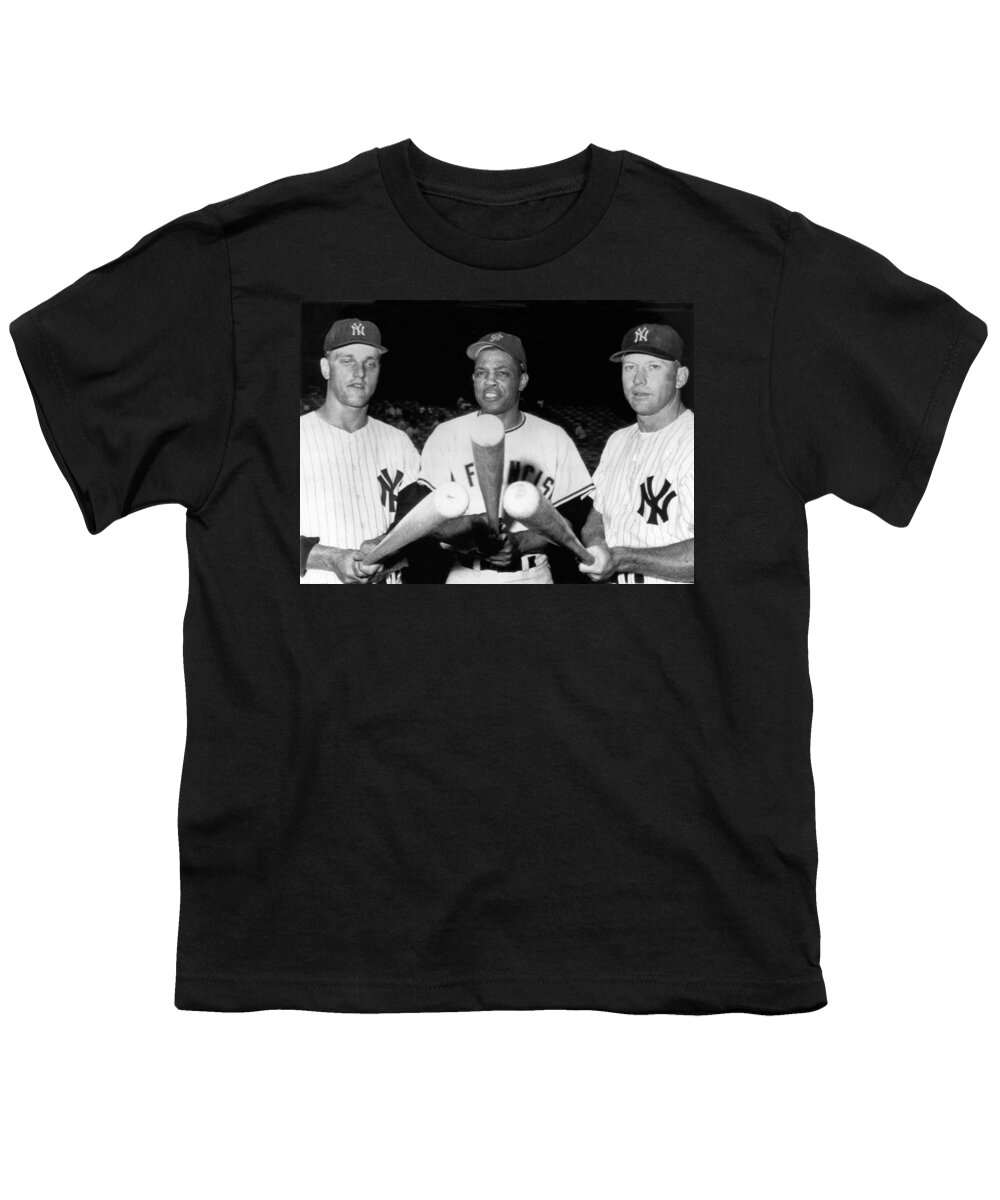 1961 Youth T-Shirt featuring the photograph Three Slugging Outfielders by Underwood Archives