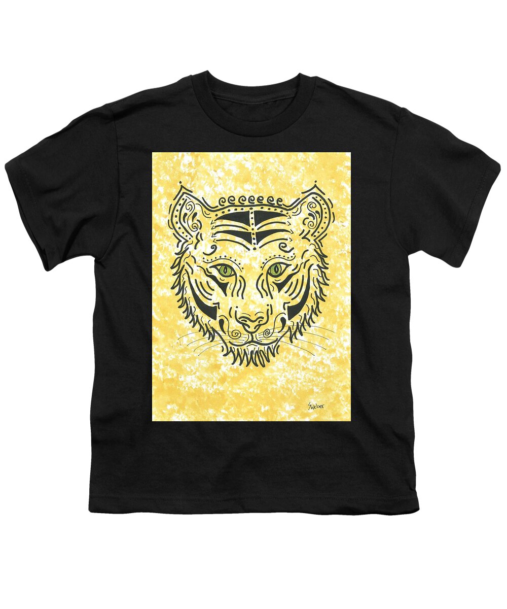 Tiger Youth T-Shirt featuring the painting Tiger Eye by Susie WEBER