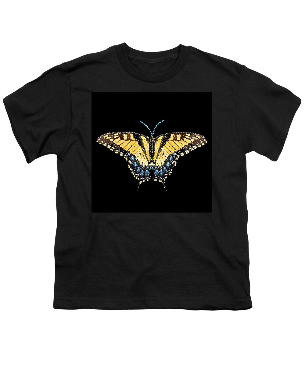 Butterfly Tigerswallowtail Tiger Swallowtail Swallow Tail Yellow Beaded Dazzle Beads Dazzles Dazzled Bedazzle Bedazzled Sparkling Pixel Pointillism Insect Roger Swezey Youth T-Shirt featuring the digital art Tiger Swallowtail Butterfly Bedazzled by R Allen Swezey