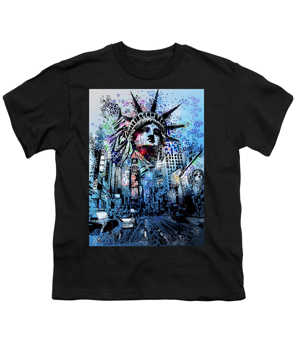 New York Youth T-Shirt featuring the painting Times Square 2 by Bekim M