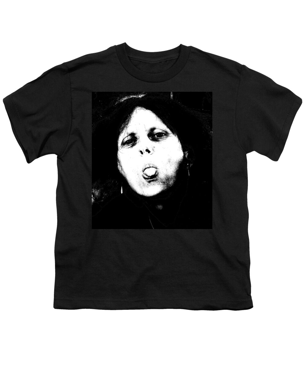 Black & White Woman Tongue Face Portrait Lady Youth T-Shirt featuring the photograph Tongue by Guy Pettingell