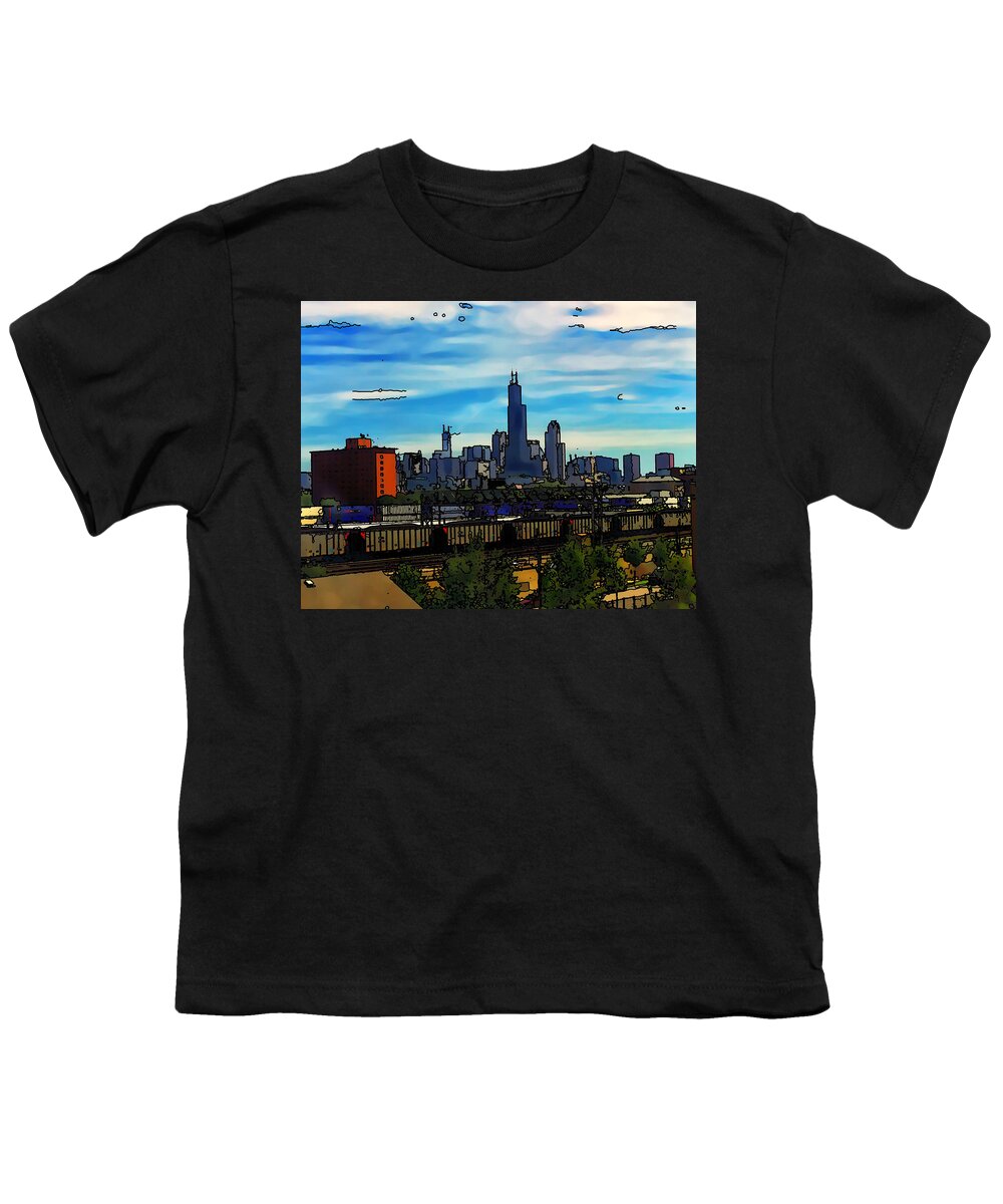 Toon Chicago Images Youth T-Shirt featuring the digital art Toon Chicago from the train yards by Flees Photos