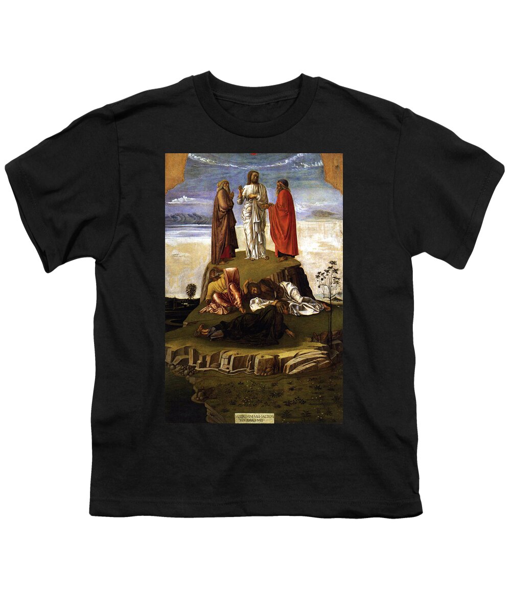 Transfiguration Of Christ On Mount Tabor Youth T-Shirt featuring the painting Transfiguration of Christ on Mount Tabor 1455 Giovanni Bellini by Karon Melillo DeVega
