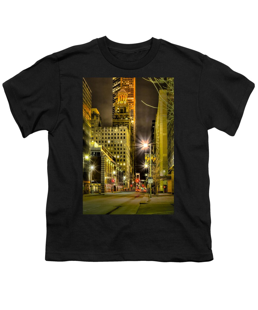 Travis And Lamar Street At Night Youth T-Shirt featuring the photograph Travis and Lamar Street at Night by David Morefield