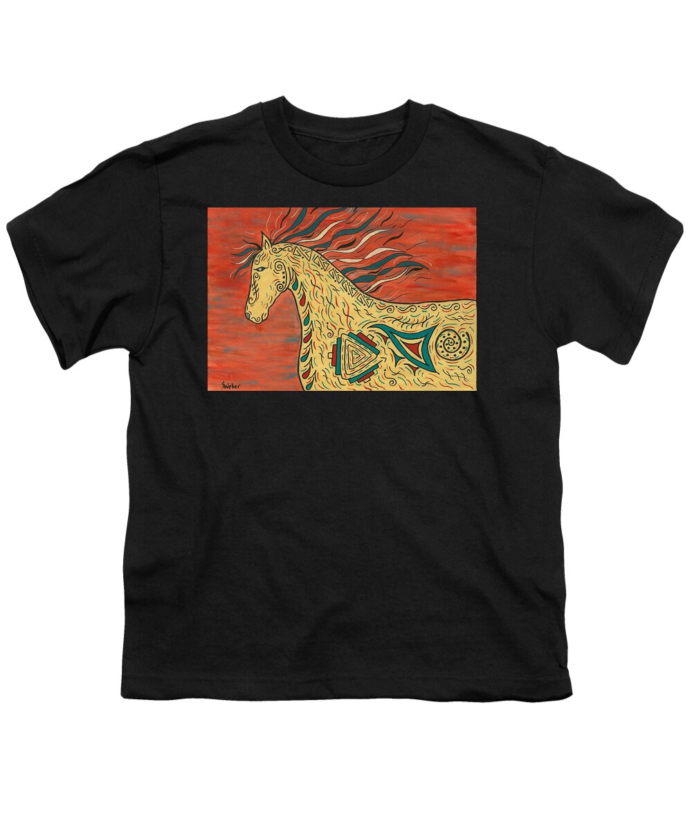 Horse Youth T-Shirt featuring the painting Tribal Spirit Horse by Susie WEBER