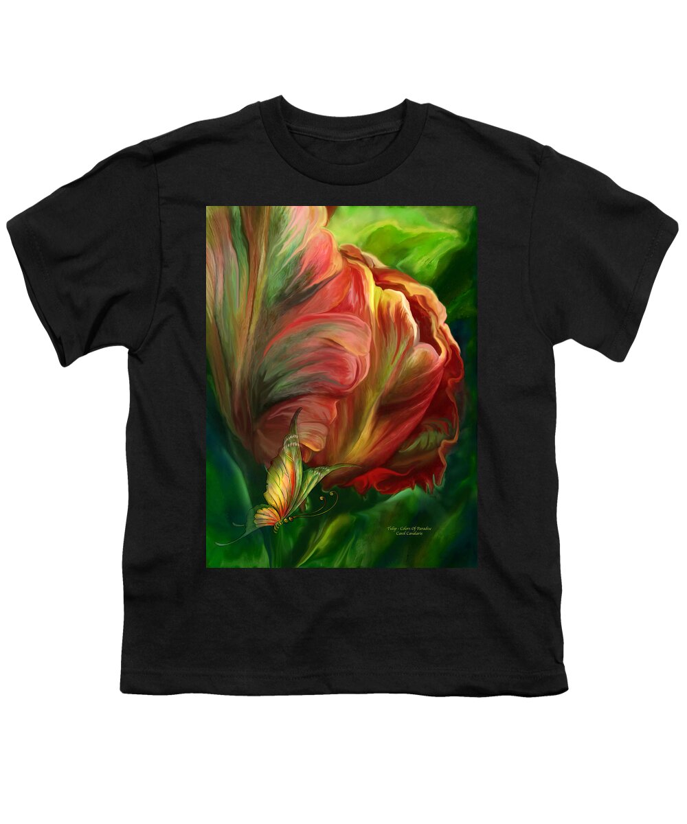 Tulip Youth T-Shirt featuring the mixed media Tulips - Colors Of Paradise by Carol Cavalaris