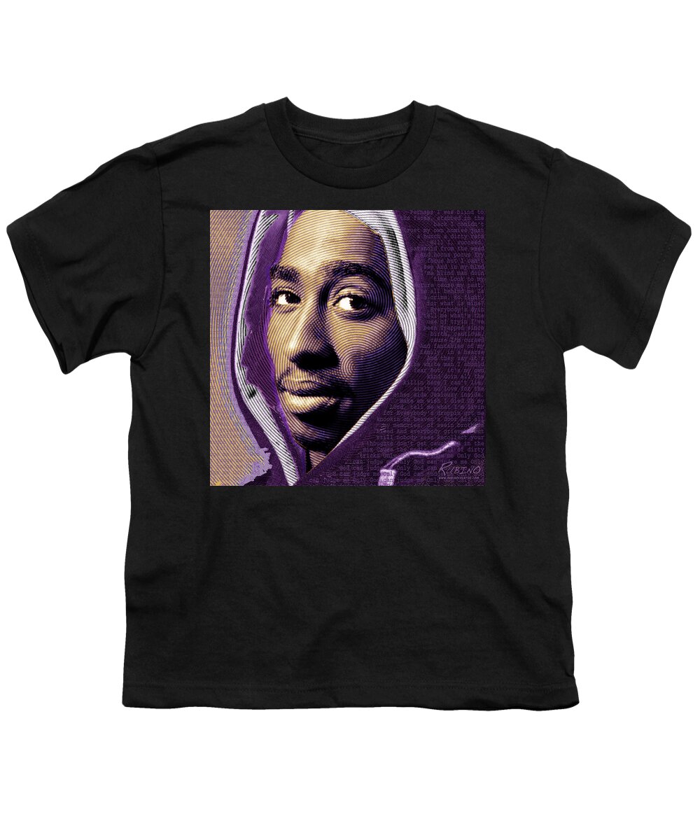 Tupac Shakur Youth T-Shirt featuring the painting Tupac Shakur and Lyrics by Tony Rubino