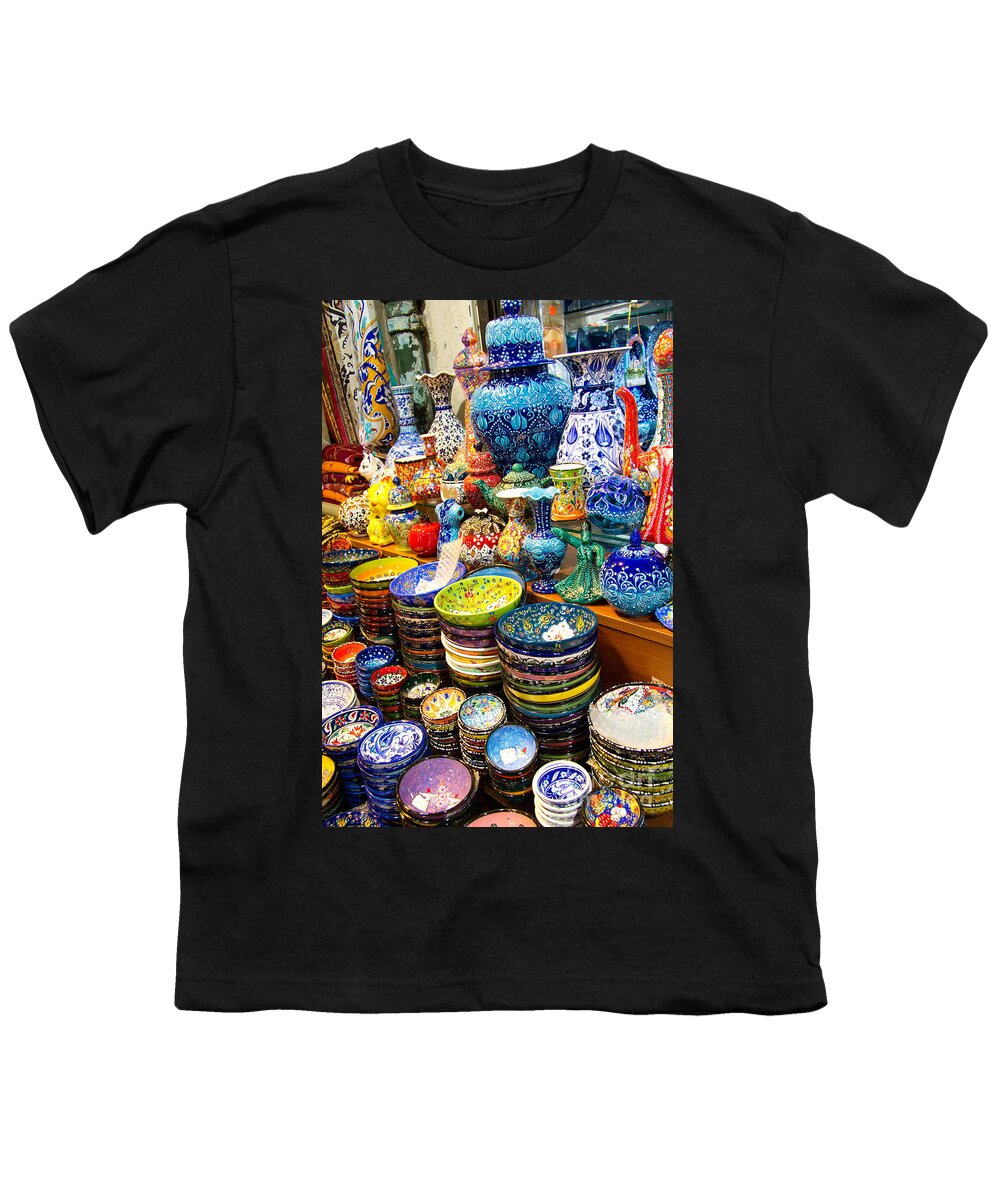 Grand Bazaar Youth T-Shirt featuring the photograph Turkish Ceramic Pottery 1 by David Smith