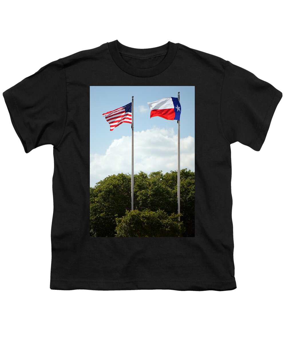 American Flag Youth T-Shirt featuring the photograph Two Flags in Texas by Connie Fox