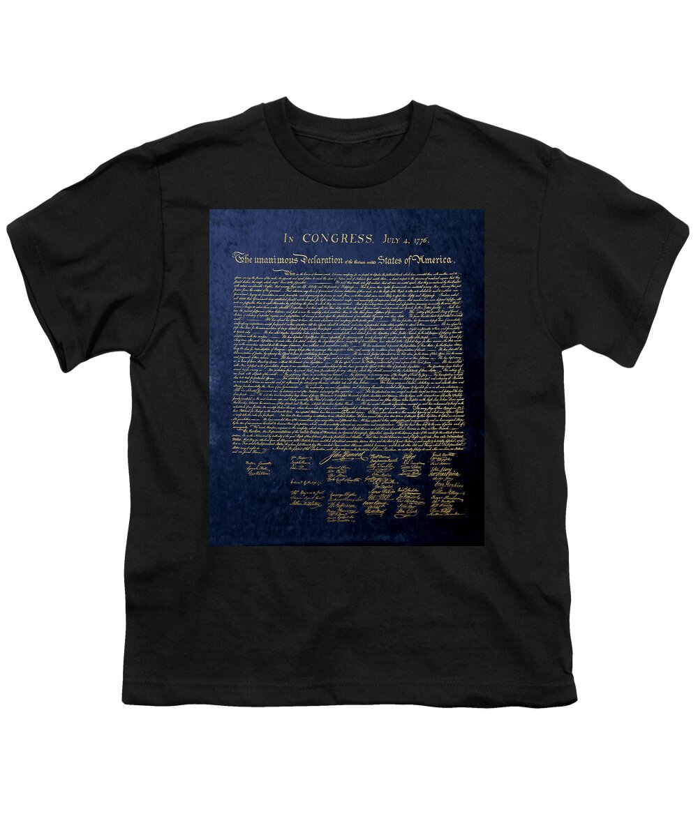 C7 Antique-vintage-retro Americana Youth T-Shirt featuring the digital art U.S. Declaration of Independence in Gold on Blue Velvet by Serge Averbukh