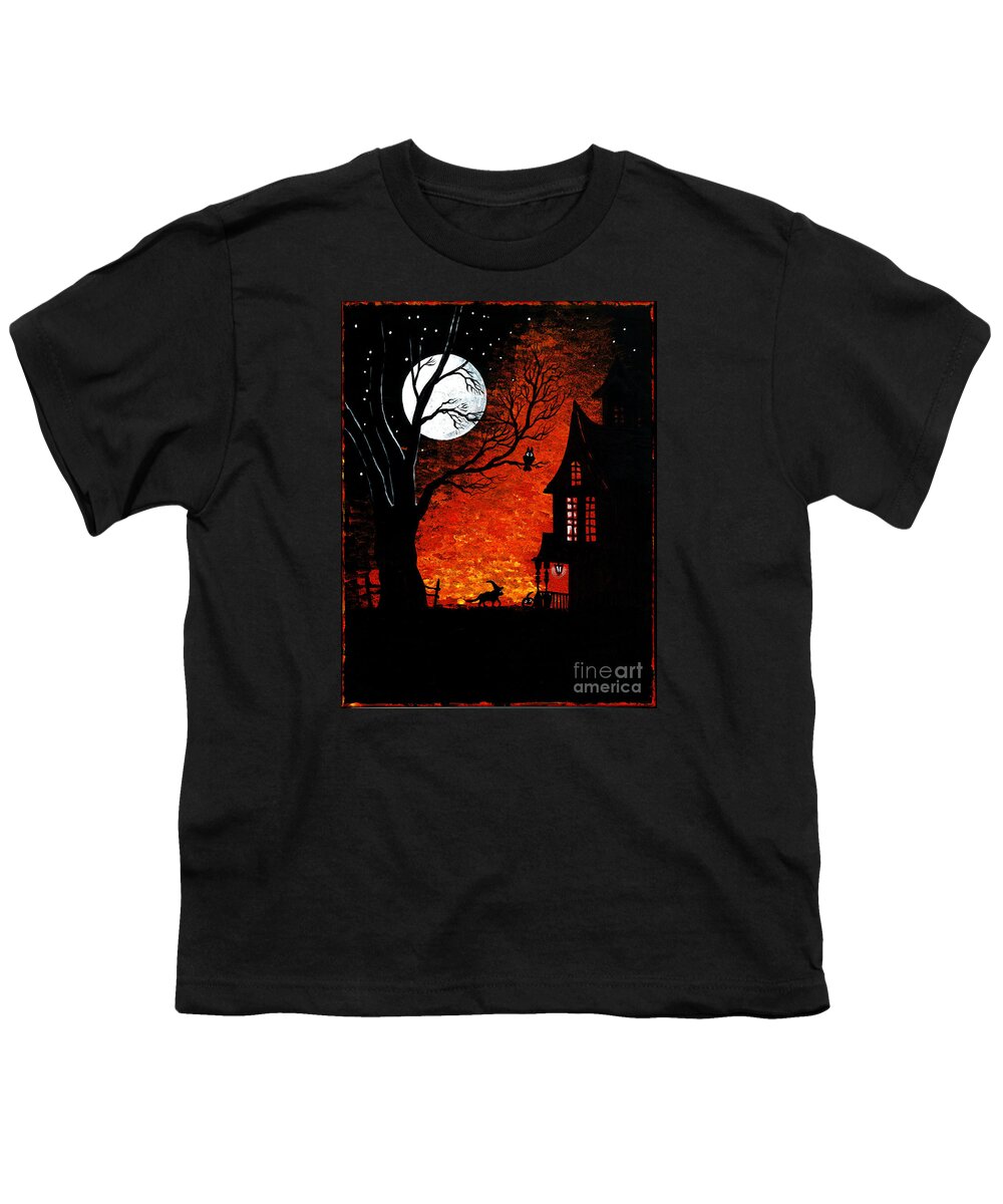 Halloween Youth T-Shirt featuring the painting Walk Of The Catwitch by Margaryta Yermolayeva