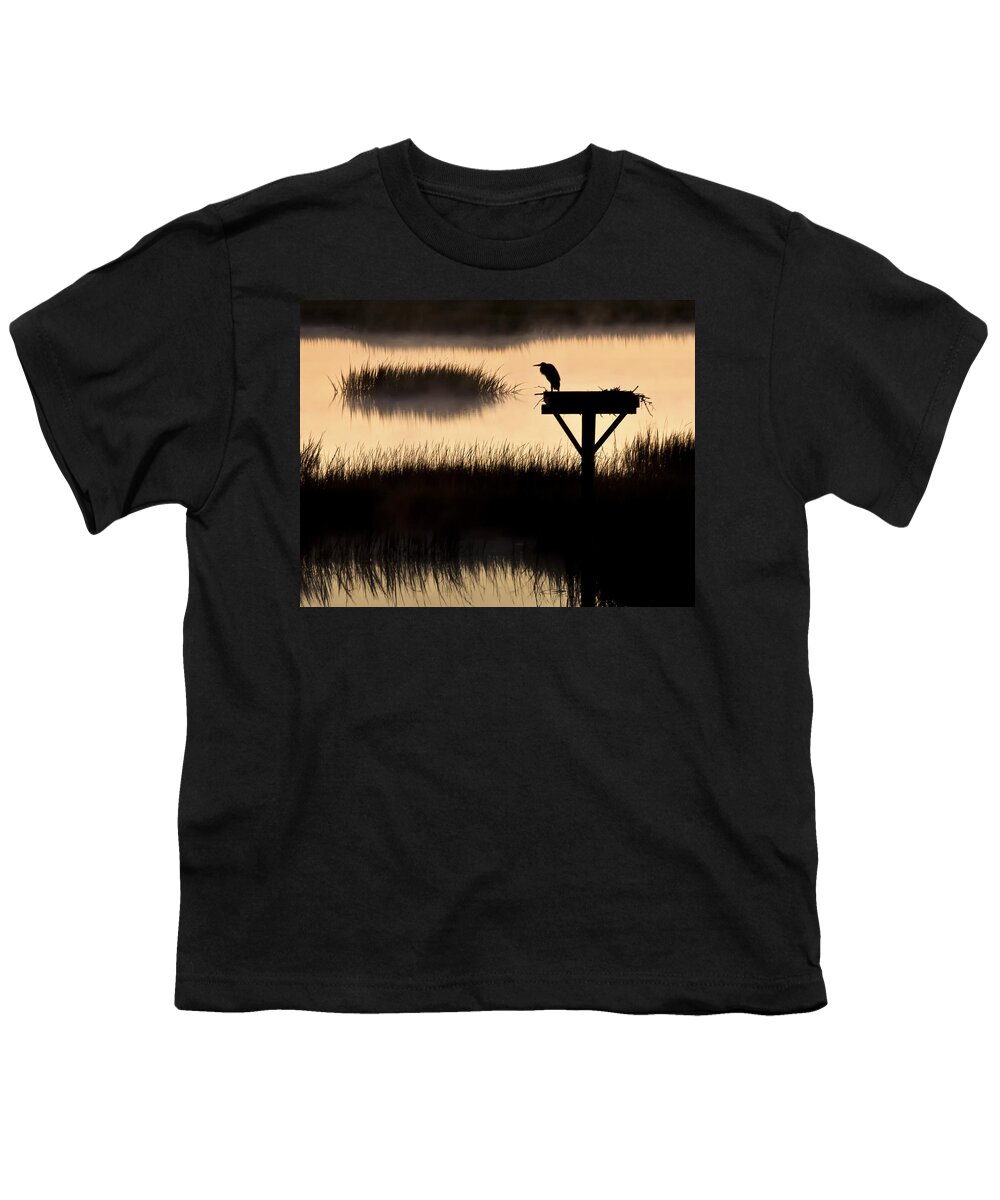 Heron Youth T-Shirt featuring the photograph Watchtower Heron Sunrise Sunset Image Art by Jo Ann Tomaselli