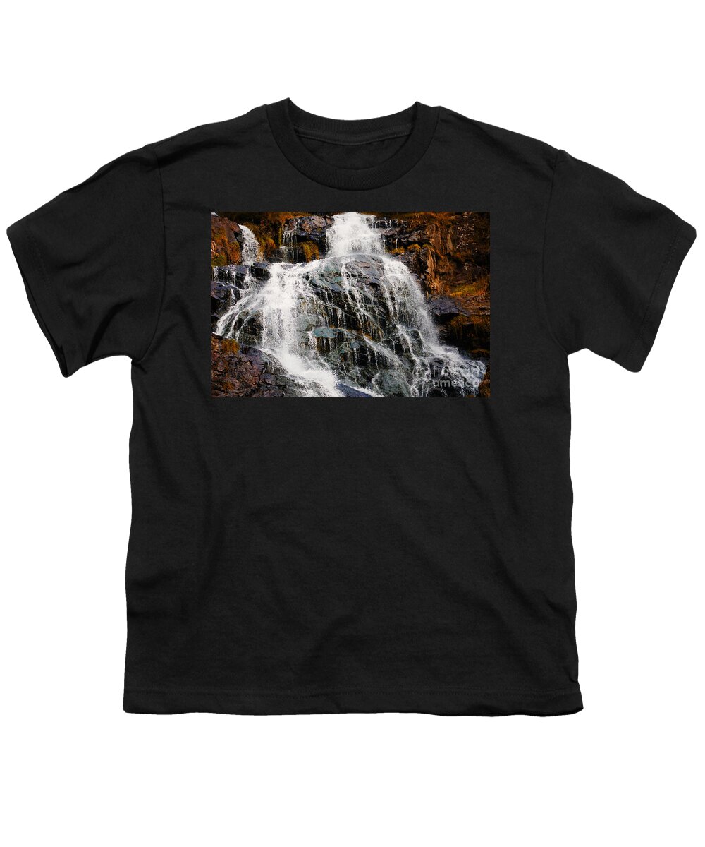 Waterfall Youth T-Shirt featuring the photograph Waterfall and rocks by Nick Biemans