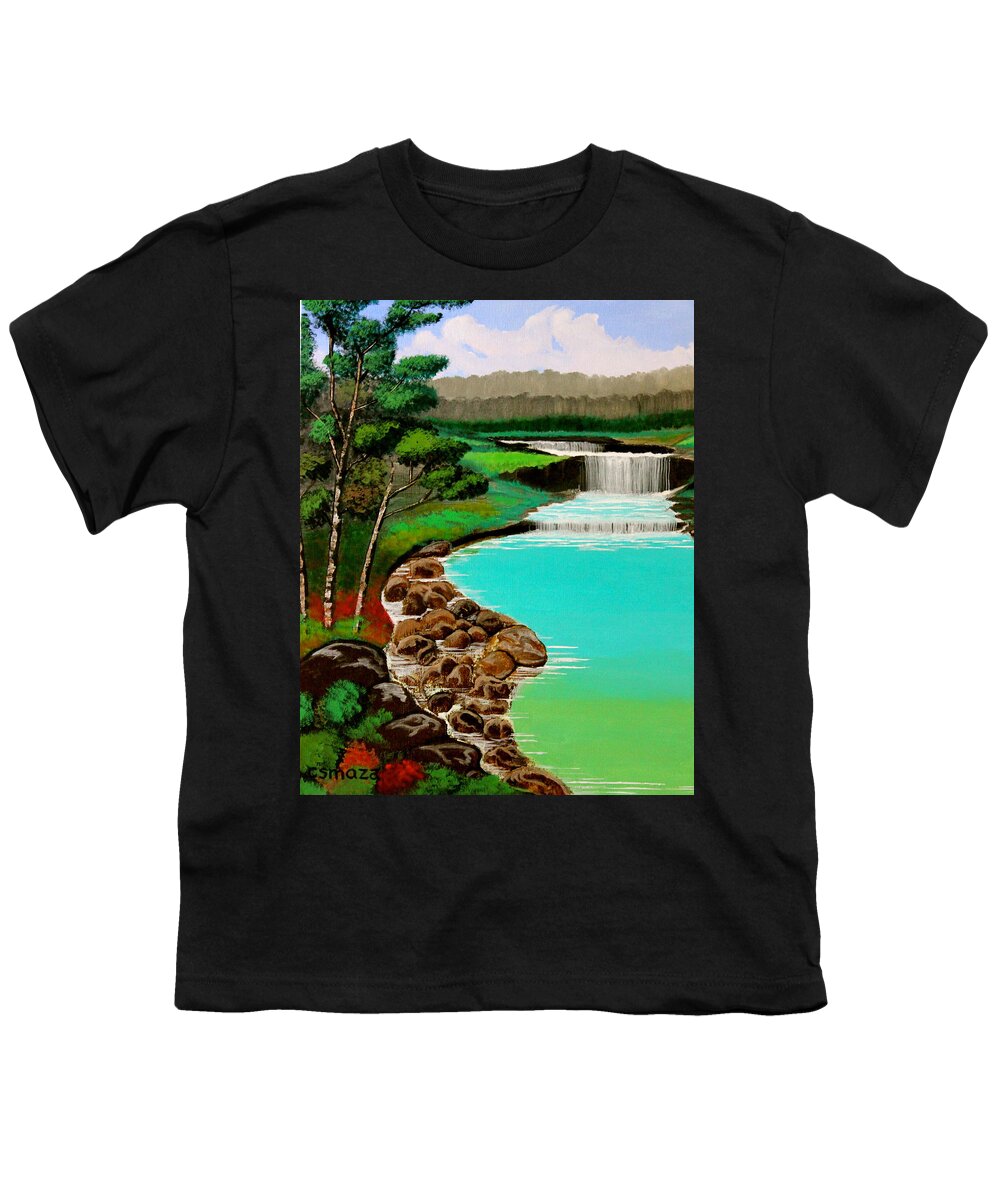 Waterfalls Youth T-Shirt featuring the painting Waterfalls by Cyril Maza