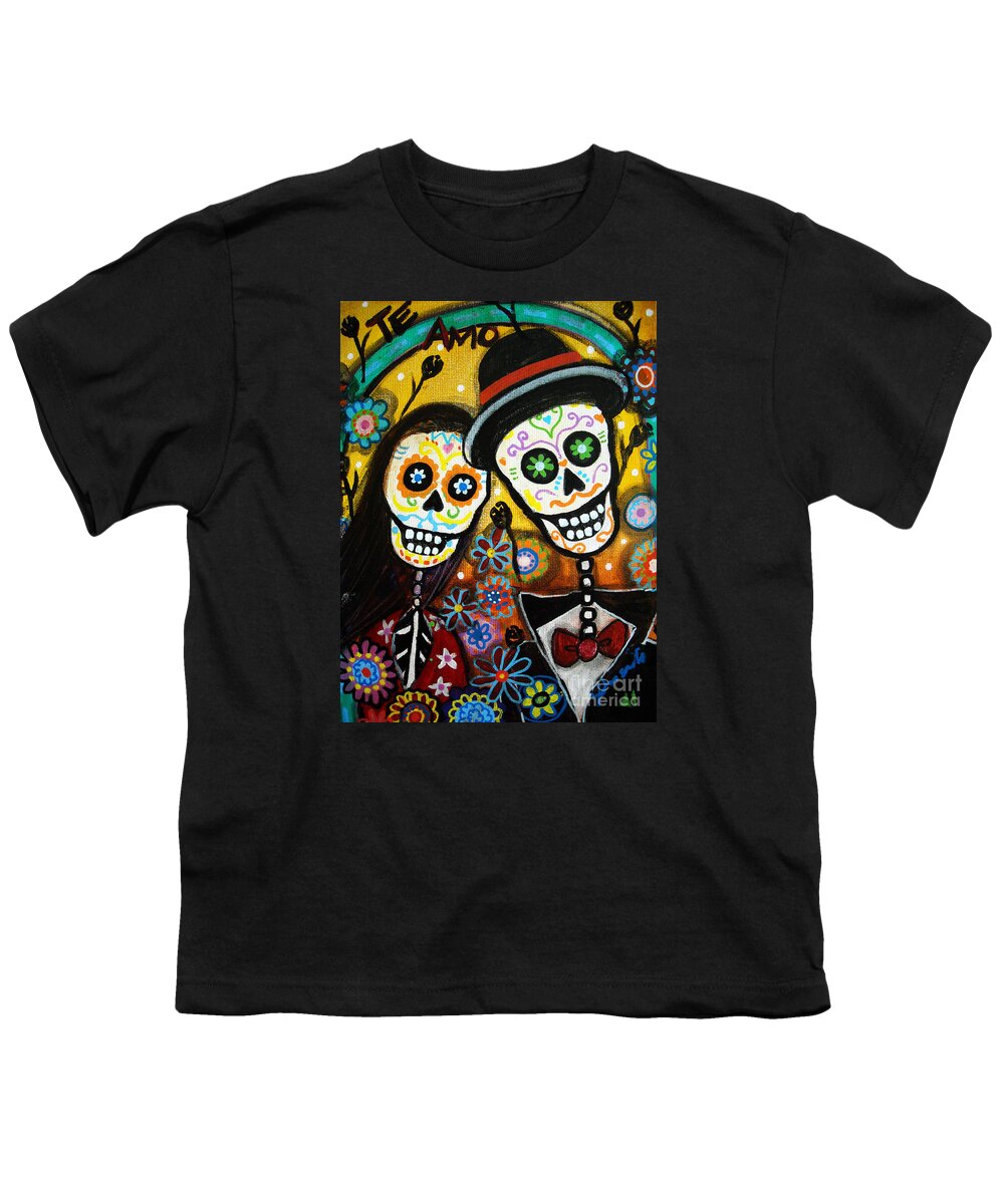Dia Youth T-Shirt featuring the painting Wedding Dia De Los Muertos by Pristine Cartera Turkus