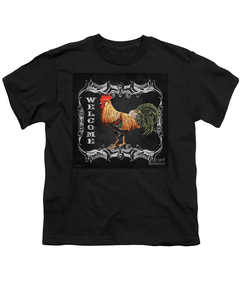Blackboard Youth T-Shirt featuring the mixed media Welcome Rooster-JP2618 by Jean Plout