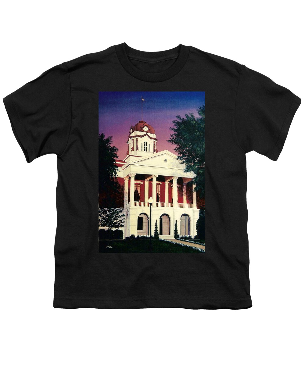 White County Youth T-Shirt featuring the painting White County Courthouse by Glenn Pollard