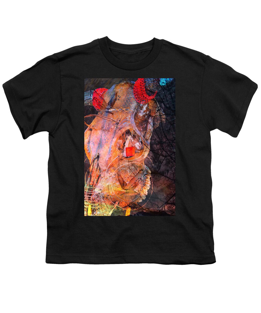  Skull Art Mixed Media Youth T-Shirt featuring the photograph Wire Wind by Mayhem Mediums