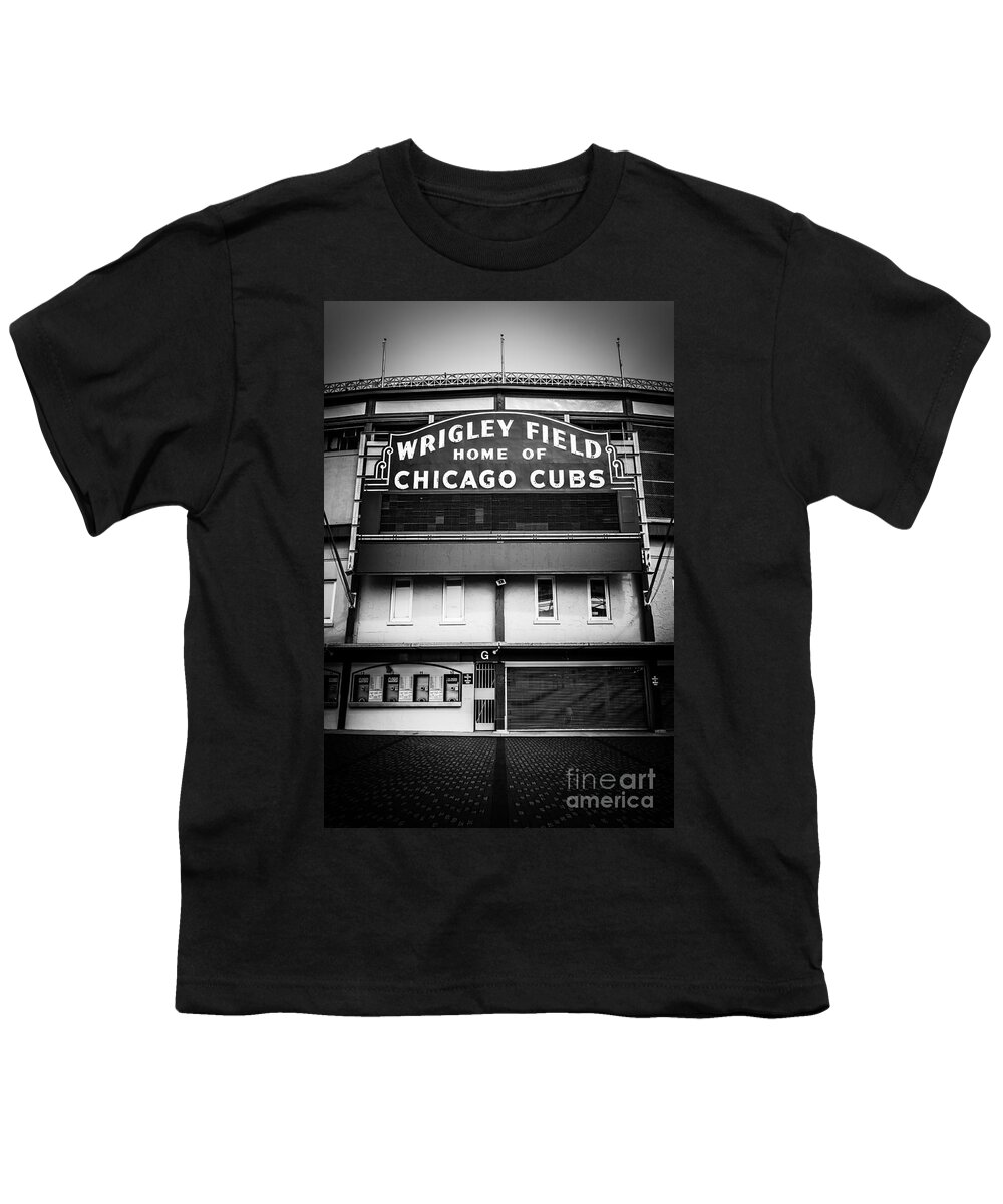 Wrigley Field Chicago Cubs Sign in Black and White Youth T-Shirt