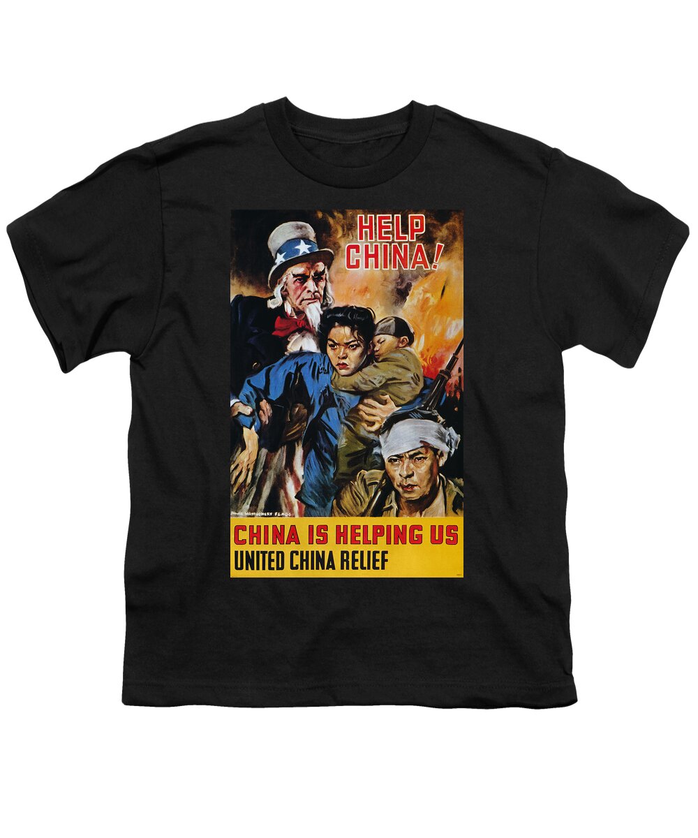 1944 Youth T-Shirt featuring the drawing Wwii Poster - Help China by Granger