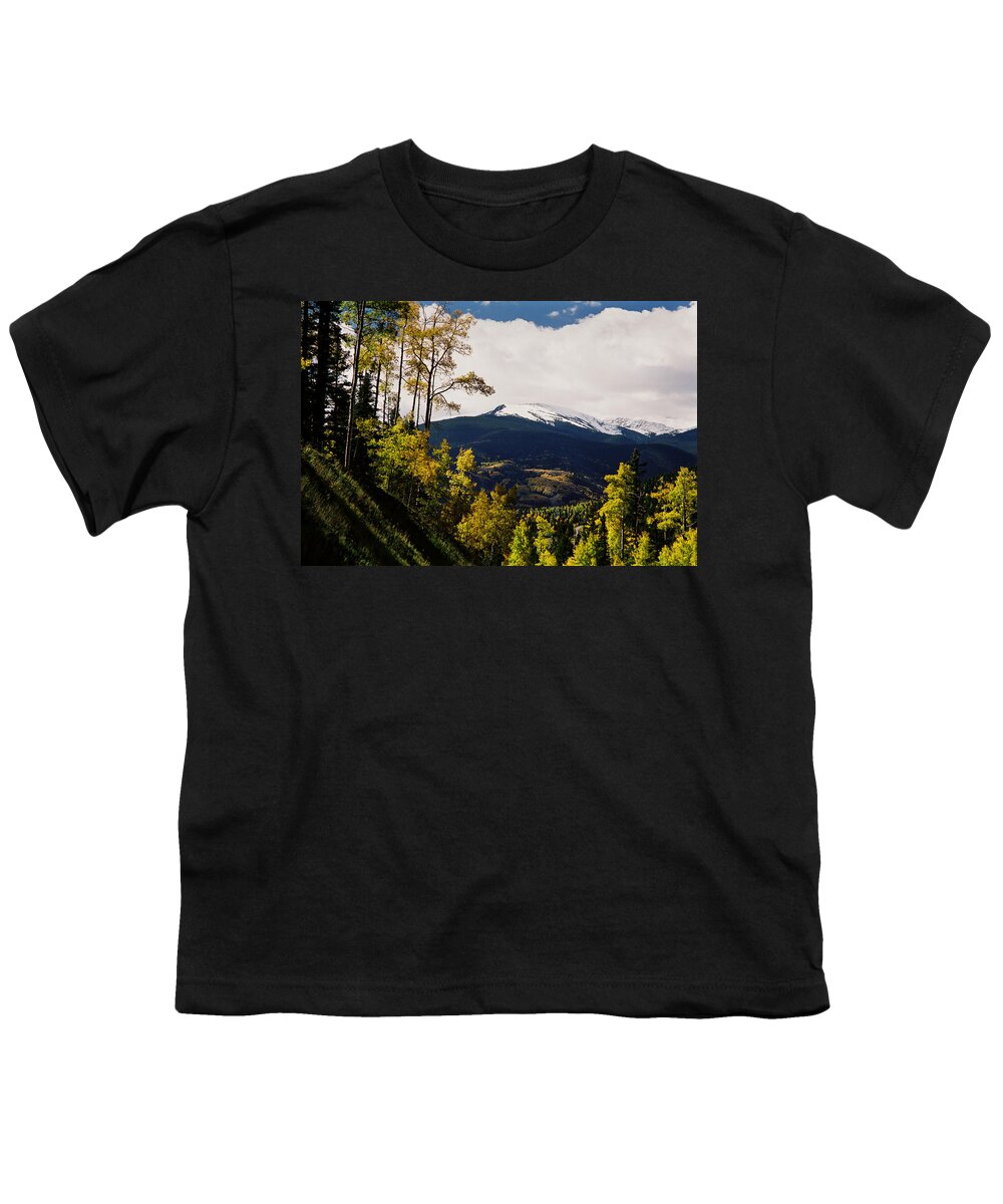 Red River Youth T-Shirt featuring the photograph Fall Snow On Wheeler Peak by Ron Weathers