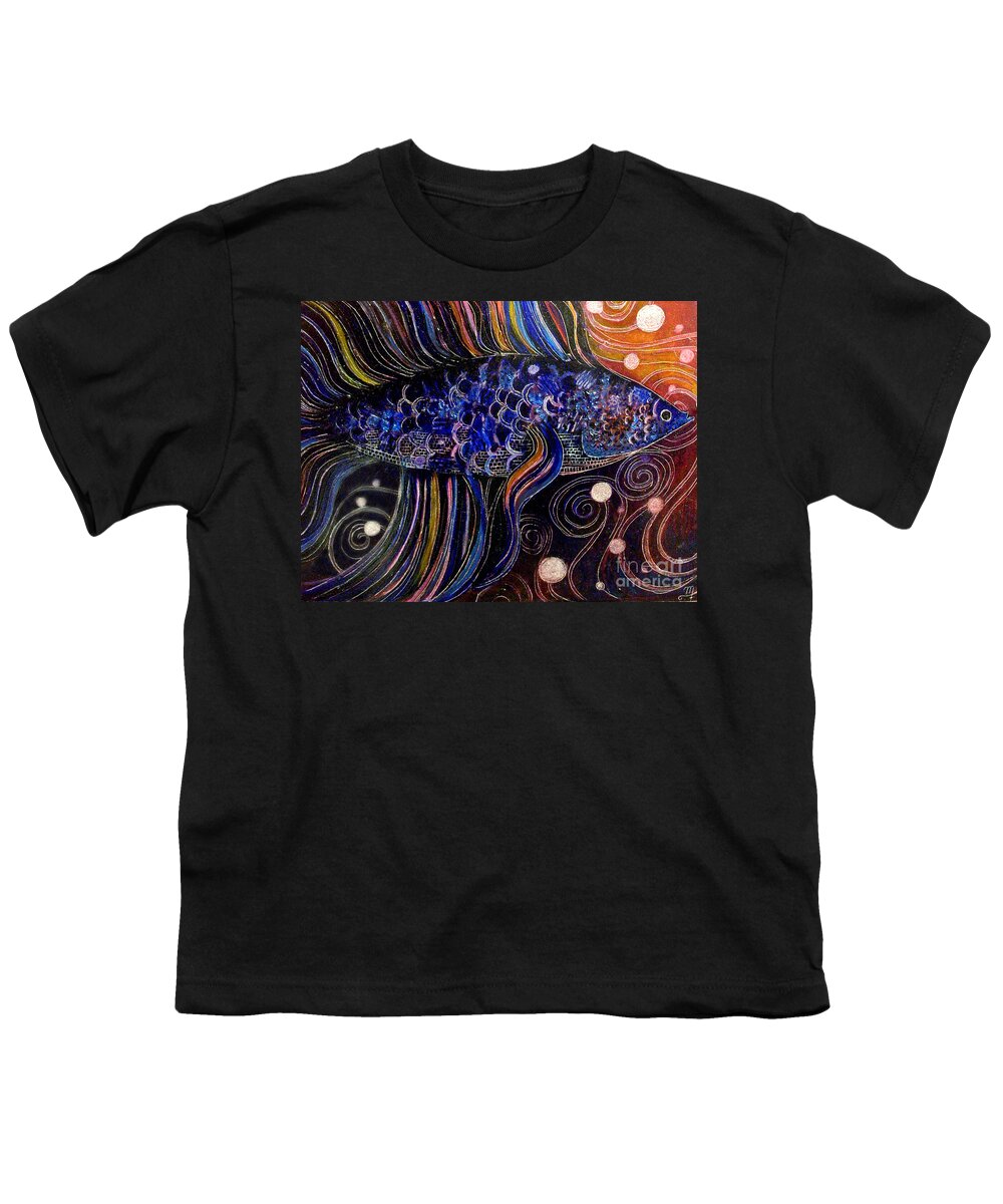Fish Youth T-Shirt featuring the painting Beta by Monica Furlow