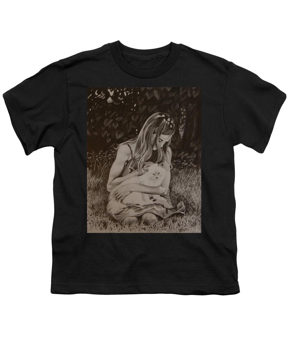 Girl Youth T-Shirt featuring the painting Kitty Love by Tammy Taylor